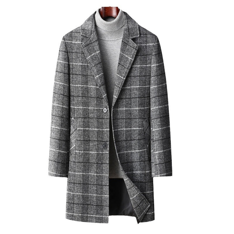 Herren Karierter Wollmix-Kurzmantel mit schlanker Silhouette und Reverskragen Echo Archiv