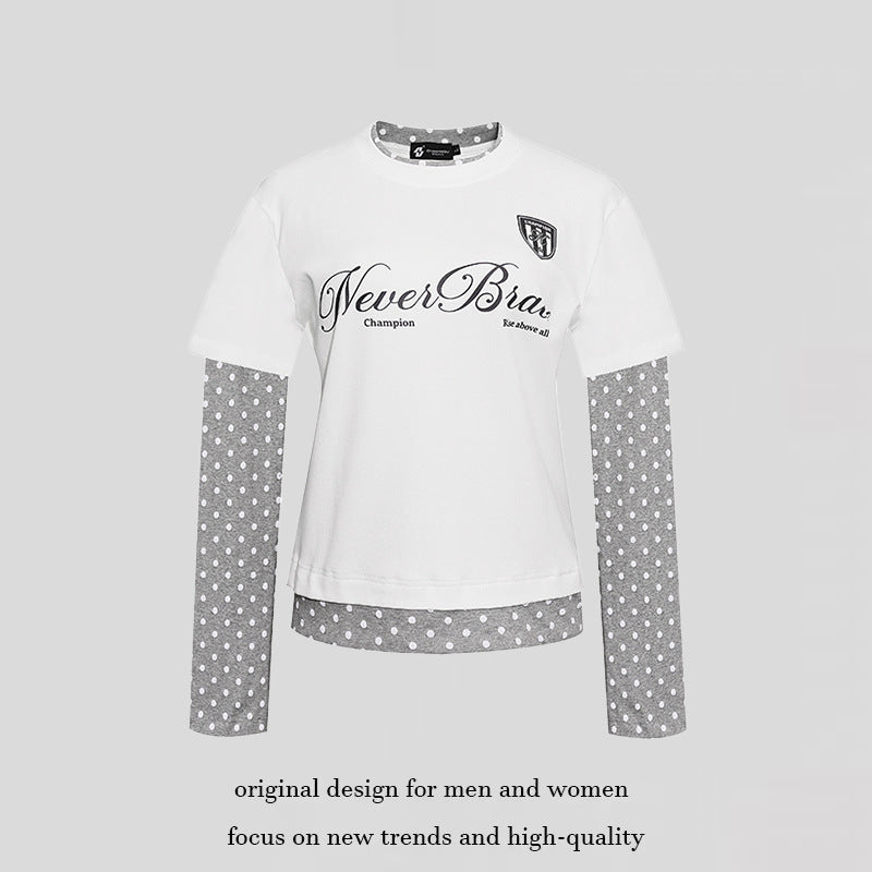 Damen Lagen-Langarmshirt mit Tupfen-Innenlayer und kalligrafischem Statement-Print Echoarchiv