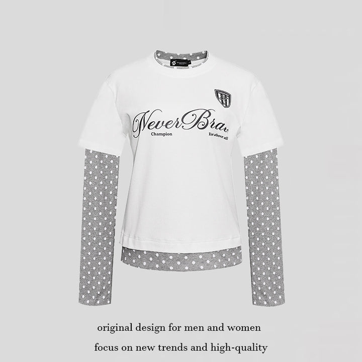 Damen Lagen-Langarmshirt mit Tupfen-Innenlayer und kalligrafischem Statement-Print Echoarchiv