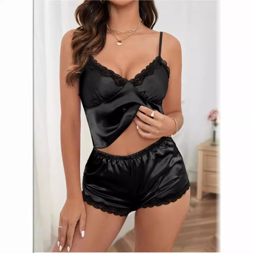 Damen Satin Schlafanzug-Set mit Spitze Echo Archiv