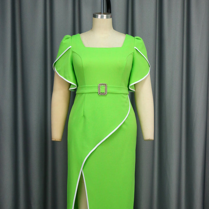 Damen Elegantes Maxikleid mit asymmetrischem Schlitz und Rüschendetails Echo Archiv
