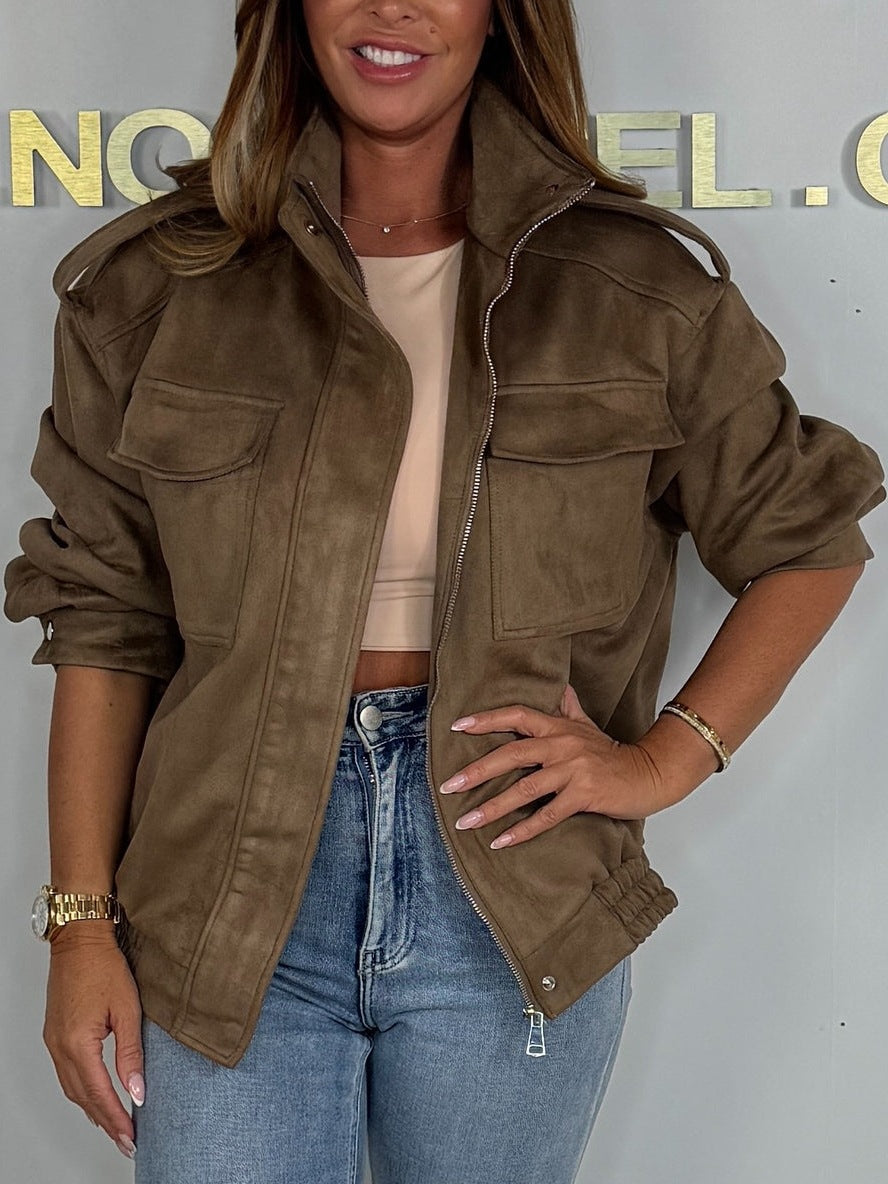 Damen Modische Wildlederjacke mit lässigem Schnitt – Célinea