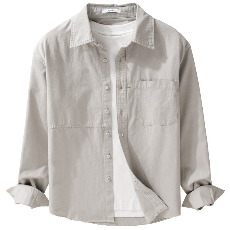 Herren Leichtes Hemdjacken-Overshirt aus gewaschenem Baumwoll-Twill mit Brusttasche Echoarchiv