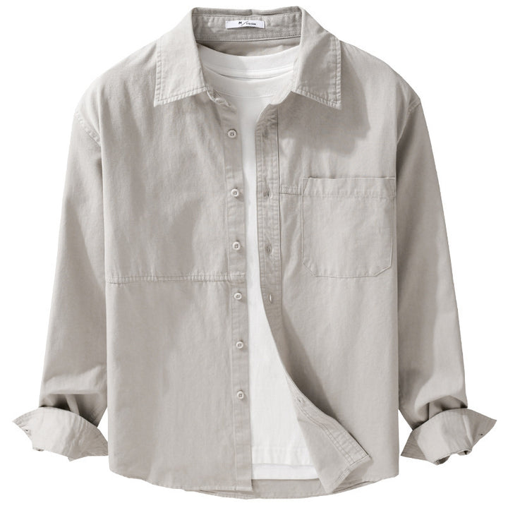 Herren Leichtes Hemdjacken-Overshirt aus gewaschenem Baumwoll-Twill mit Brusttasche Echoarchiv