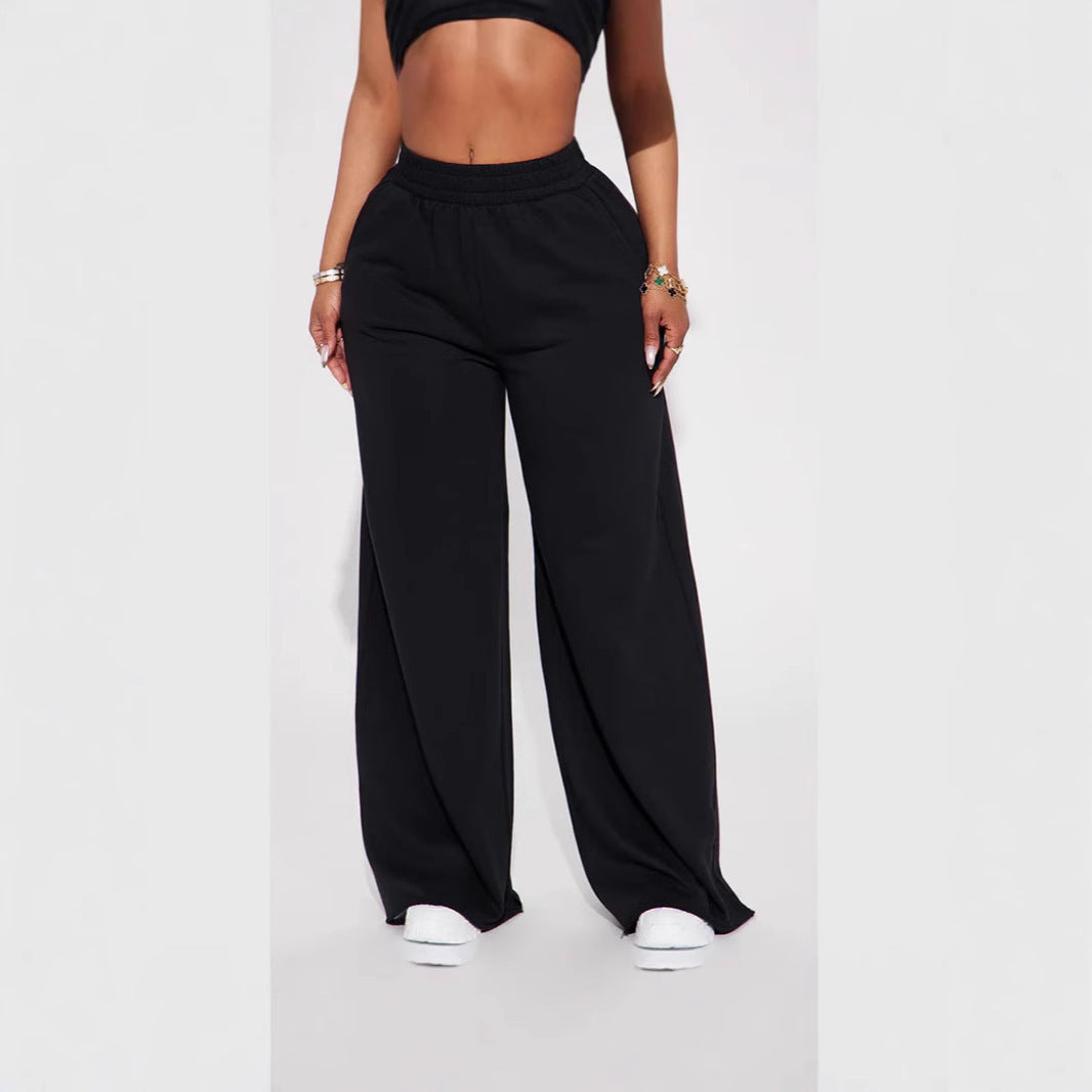 Damen weite High-Waist Loungehose mit elastischem Bund und praktischen Seitentaschen – Avélisse