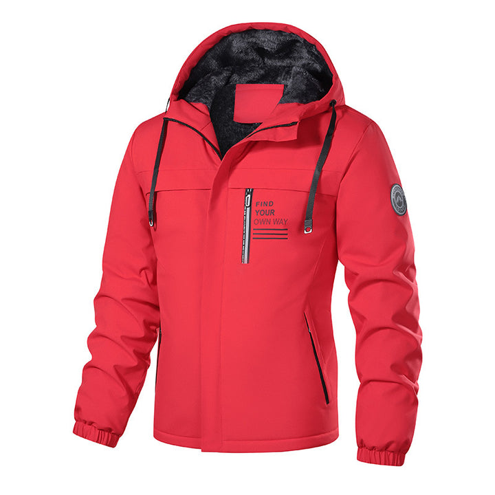 Herren Wetterfeste Kapuzenjacke mit wärmendem Teddyfleece-Inlay und verdecktem Frontreißverschluss – Taviero