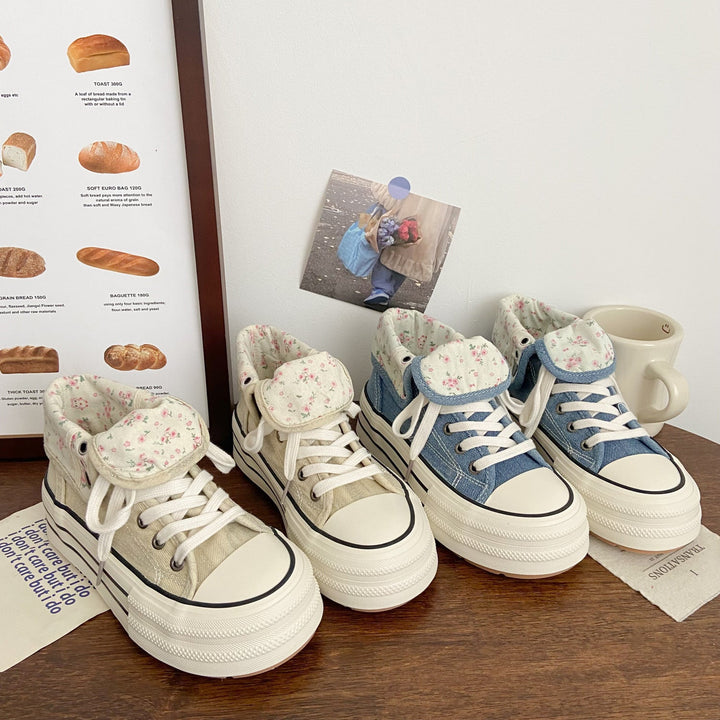 Damen Modische Plateau Sneakers mit floralem Innenfutter Echo Archiv