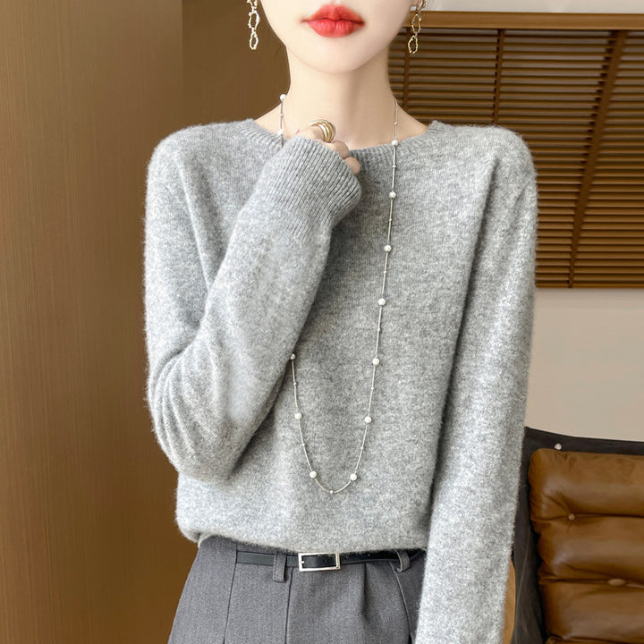 Damen Lockerer Feinstrick-Pullover mit Rundhalsausschnitt und flauschiger Angora-Optik Echoarchiv