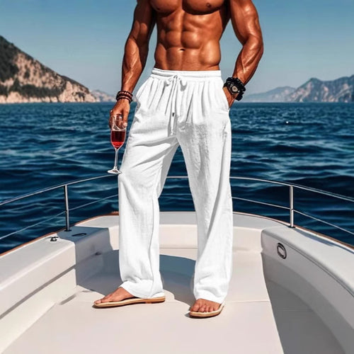 Herren lässige Strandhose mit elastischem Bund und seitlichen Taschen Echoarchiv