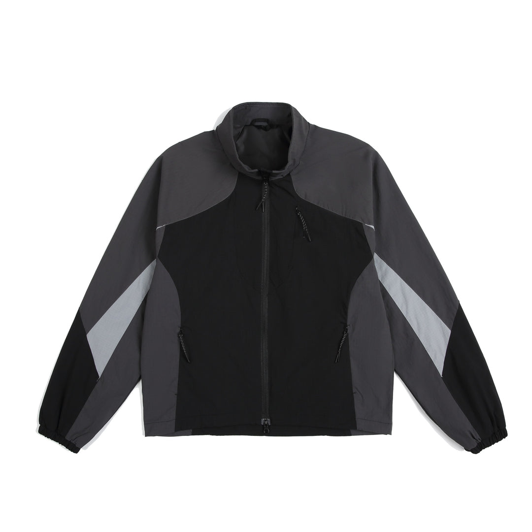 Unisex Leichte Windjacke mit hohem Kragen, Farbmix‑Paneelen und verstellbarem Saum Echoarchiv
