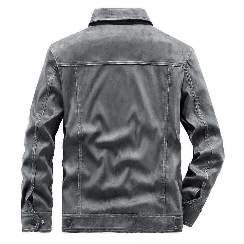 Herren Wildleder-Truckerjacke mit Druckknöpfen und Kontrastnähten Echo Archiv