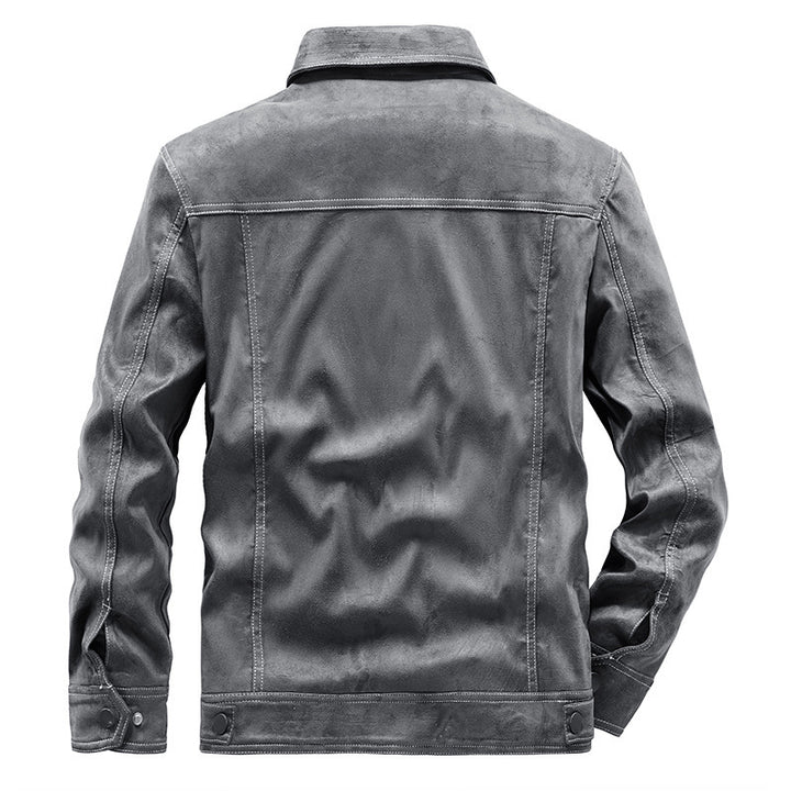 Herren Wildleder-Truckerjacke mit Druckknöpfen und Kontrastnähten Echo Archiv