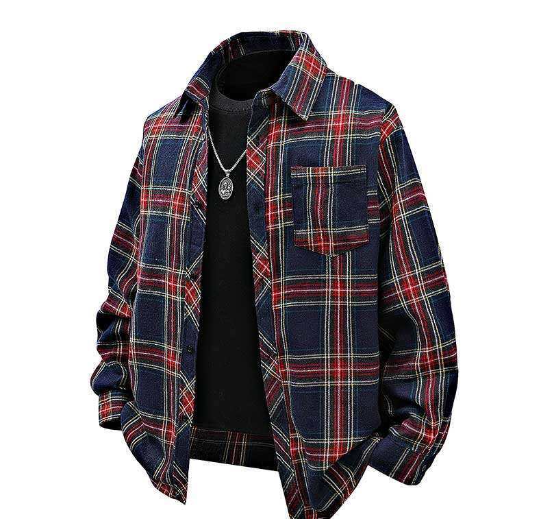 Herren Flanellhemd mit kariertem Design und aufgesetzter Brusttasche Echoarchiv