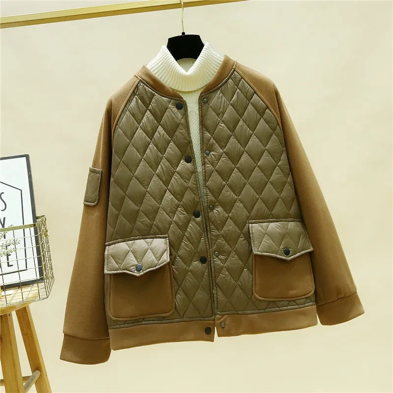 Damen nan wattierte Baseball-Bomberjacke mit Rautenstepp, Klappentaschen und elastischen Bündchen Echo Archiv