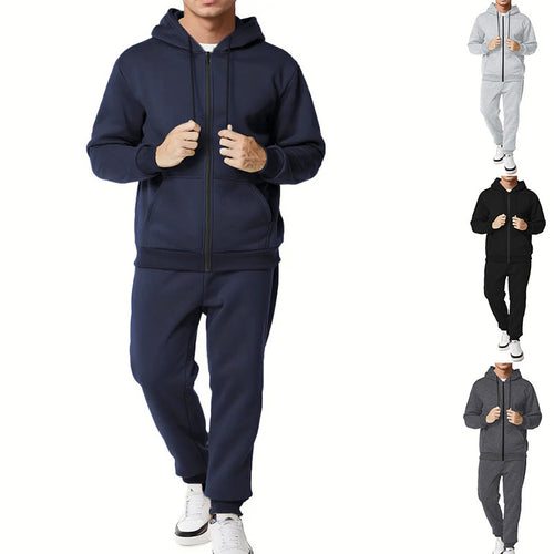 Herren zweiteiliges Zip-Hoodie und schmal zulaufende Jogginghose aus French Terry – Marzano
