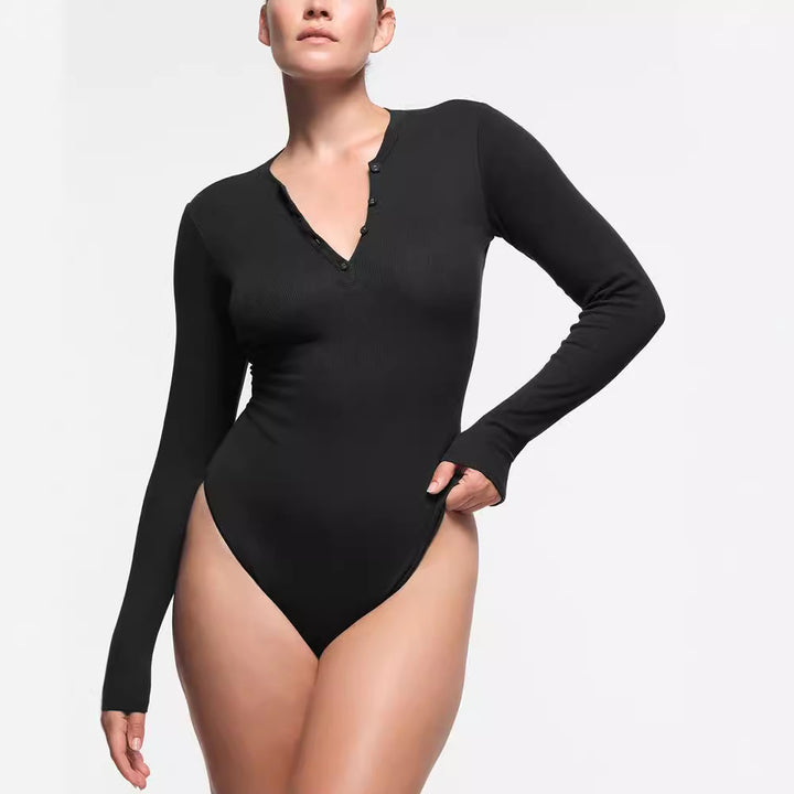 Damen Langarm-Bodysuit mit Knopfleiste Echo Archiv