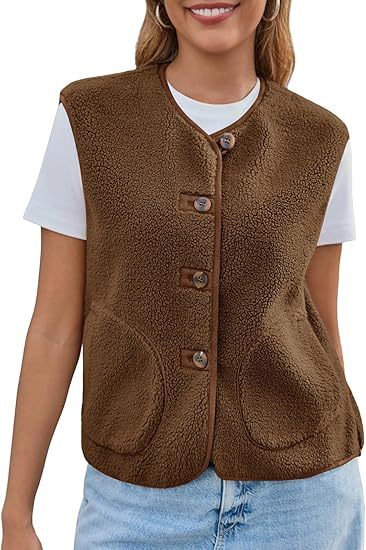 Damen Teddy-Fleeceweste mit Knopfleiste und Eingrifftaschen Echoarchiv