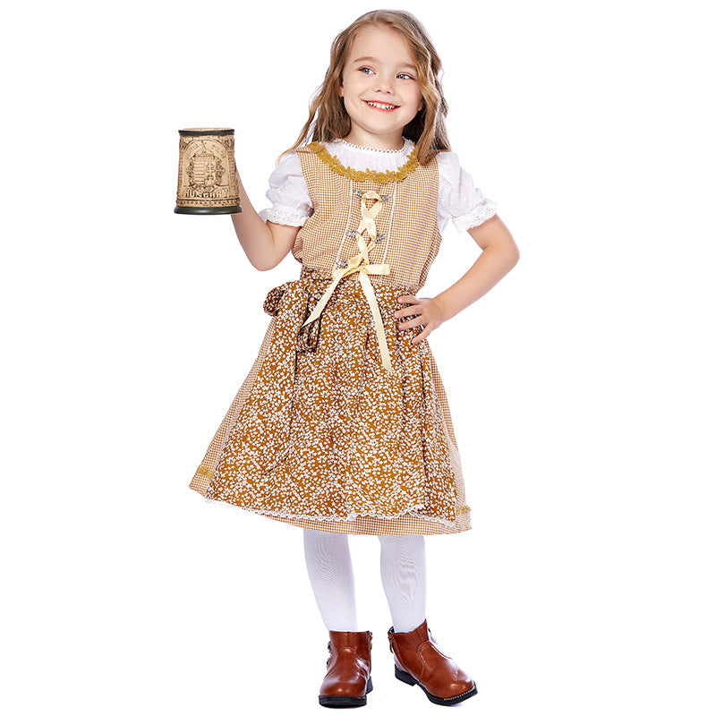 Damen nan traditionelles Trachtenkleid-Set mit geschnürtem Mieder, bestickter Puffbluse und abnehmbarer Schürze Echo Archiv