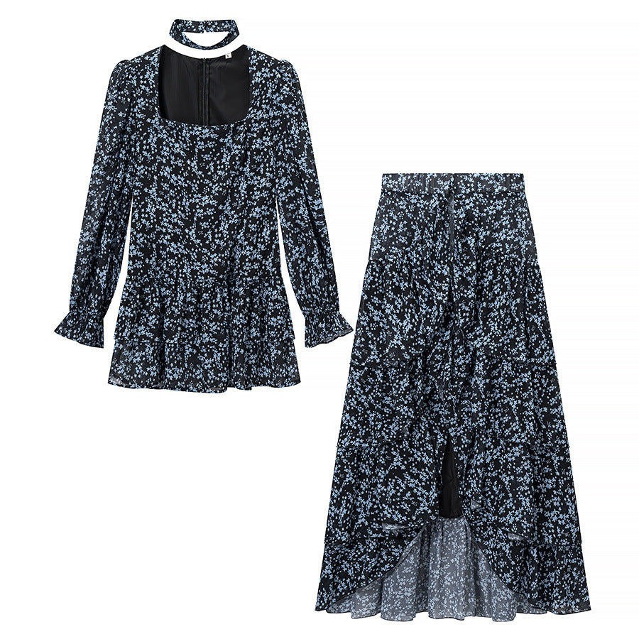 Damen Zweiteiliges Chiffon-Set mit Chokerbluse und stufigem Maxirock Echo Archiv