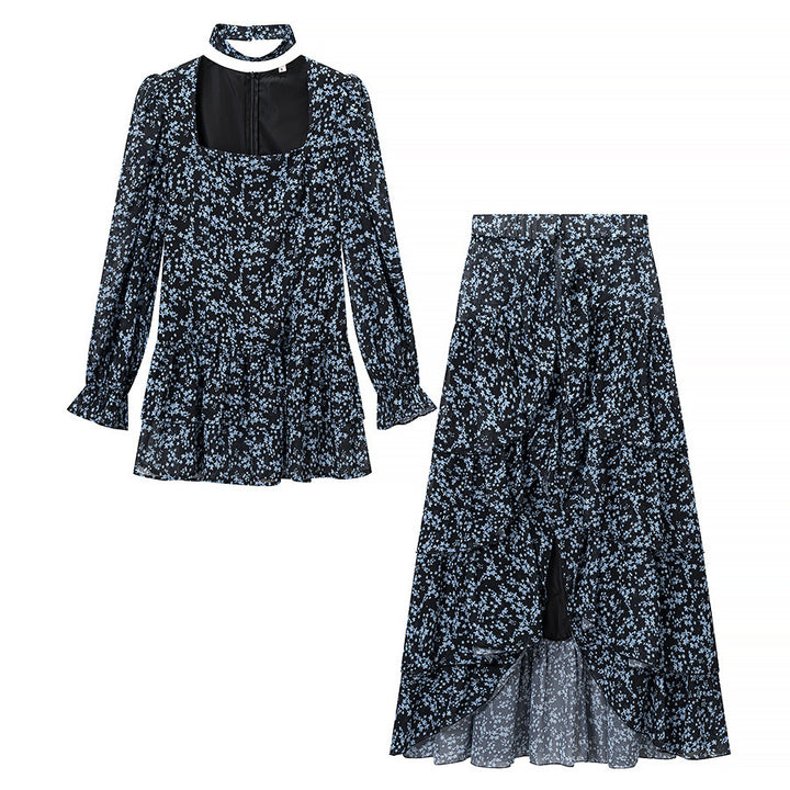Damen Zweiteiliges Chiffon-Set mit Chokerbluse und stufigem Maxirock Echo Archiv