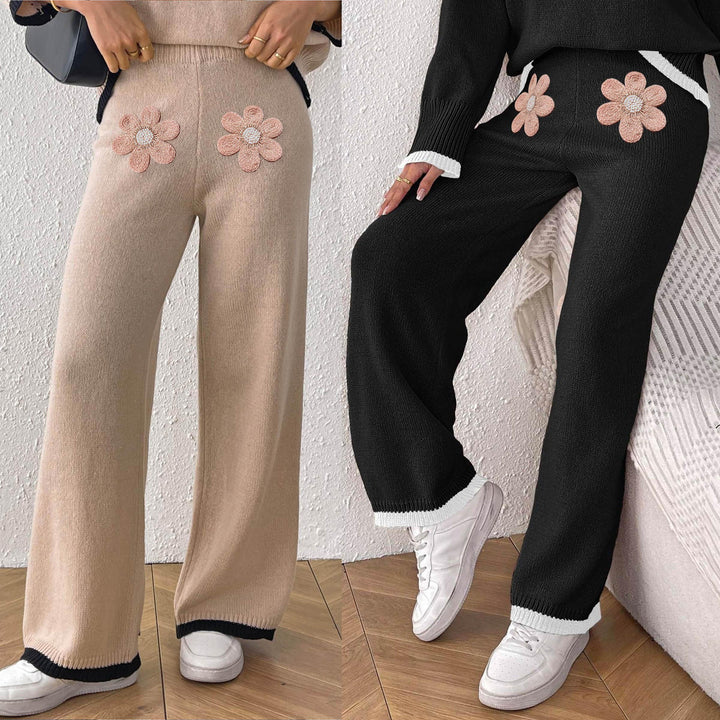 Damen bequeme Strickhose mit floralem Applikationsdesign Echo Archiv