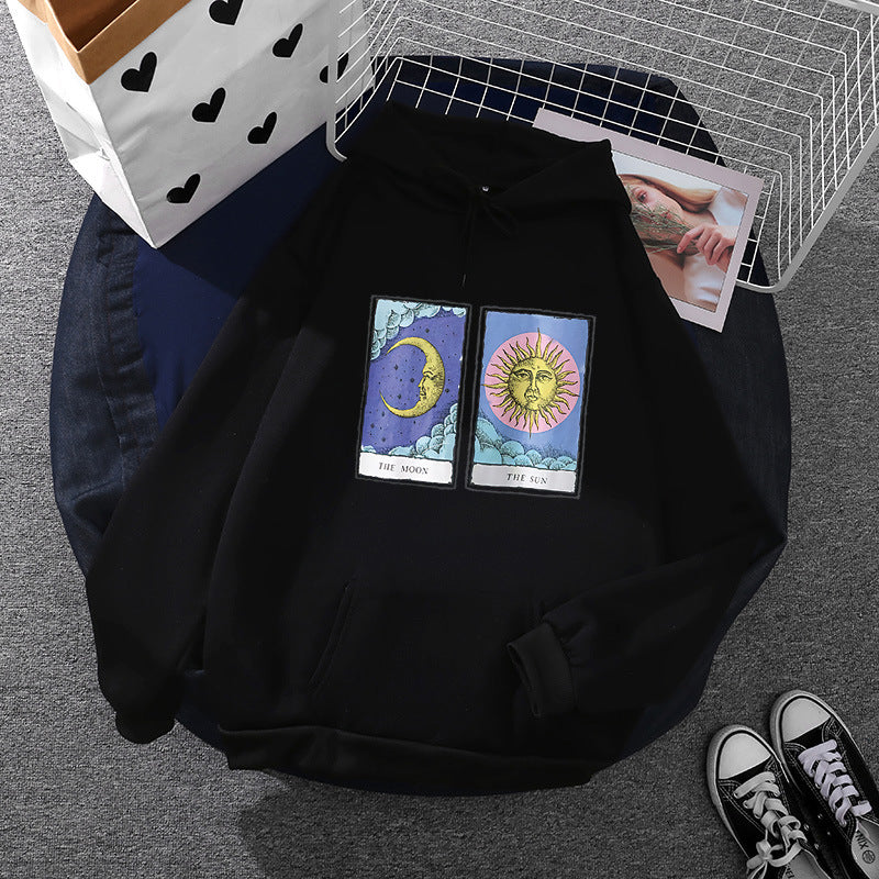 Damen leichter Oversize Kapuzenpullover mit Herz‑EKG‑Motiv, langen Kordeln und elastischem Bund – Auréline