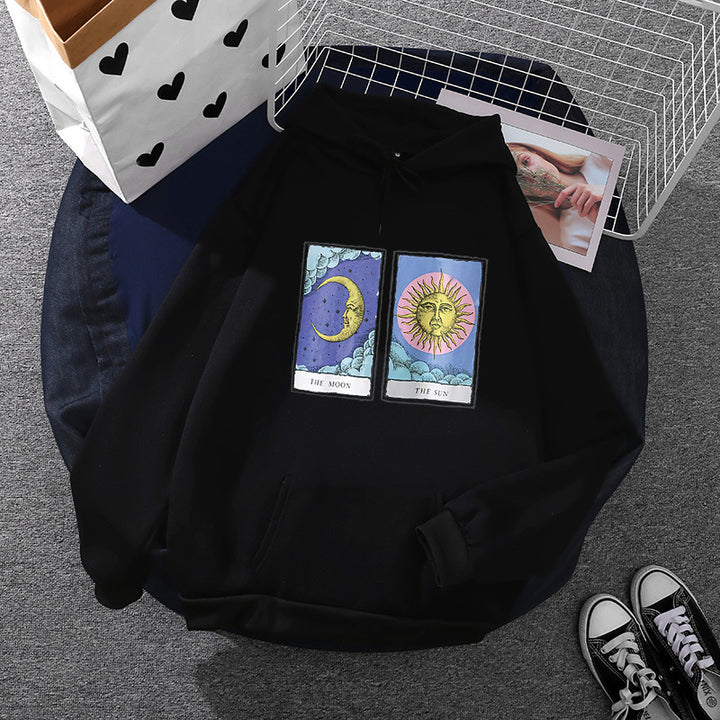 Damen leichter Oversize Kapuzenpullover mit Herz‑EKG‑Motiv, langen Kordeln und elastischem Bund – Auréline