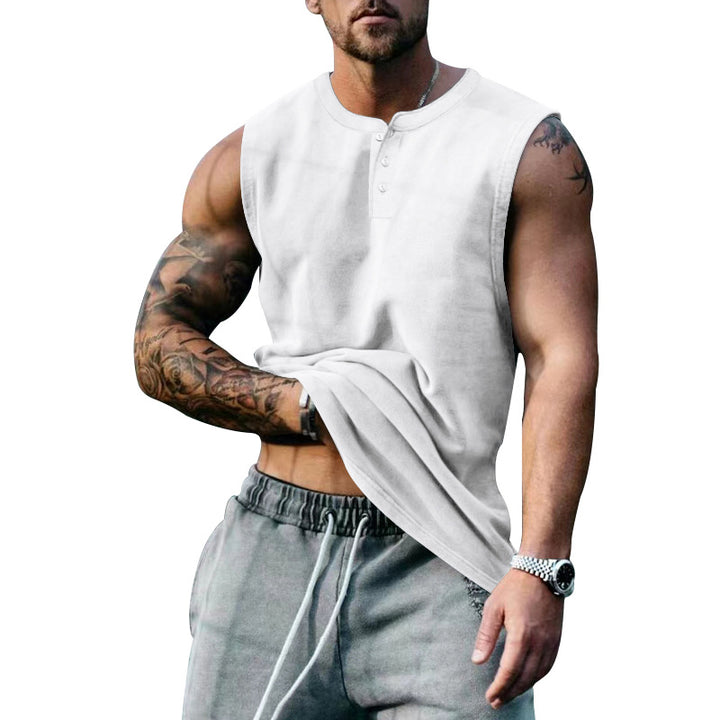 Herren ärmelloses Henley-Shirt mit Knopfleiste und weichem Baumwollmix Echoarchiv