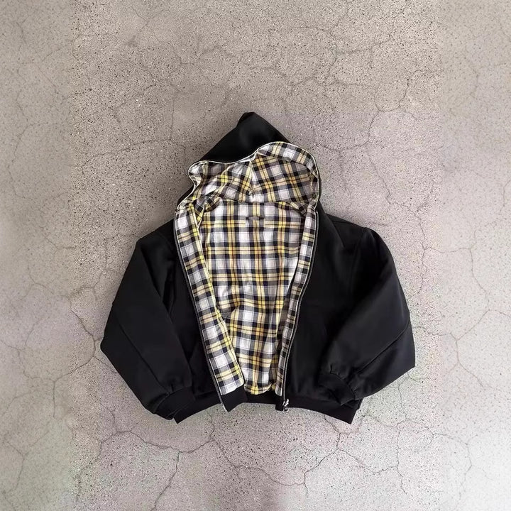 Herren gepolsterter Hoodie mit kariertem Futter und durchgehendem Reißverschluss Echoarchiv