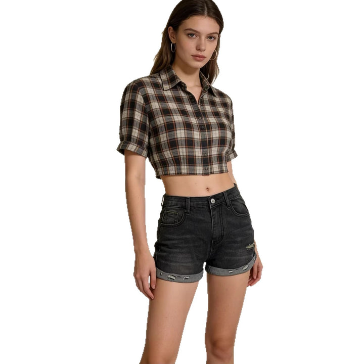 Damen lässige Destroyed Denim-Shorts mit umgeschlagenem Saum Echo Archiv