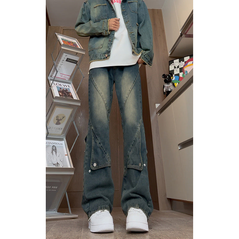 Herren Modische Oversized Denim-Hose mit kreativen Nähte Echoarchiv