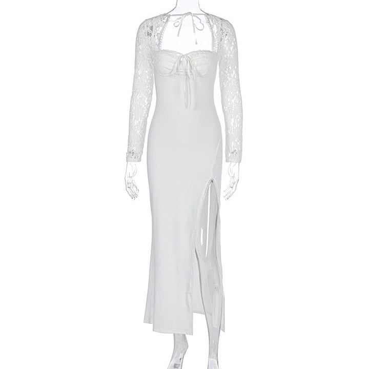 Damen Elegante Maxikleid mit transparenter Spitzenoberfläche und seitlichem Schlitz Echo Archiv