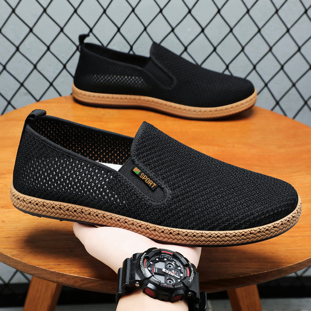 Herren nan atmungsaktiver Strick-Slip-On Loafer mit elastischem Einstieg, geflochtener Dekor-Sohle und gepolstertem Komfortfußbett Echo Archiv
