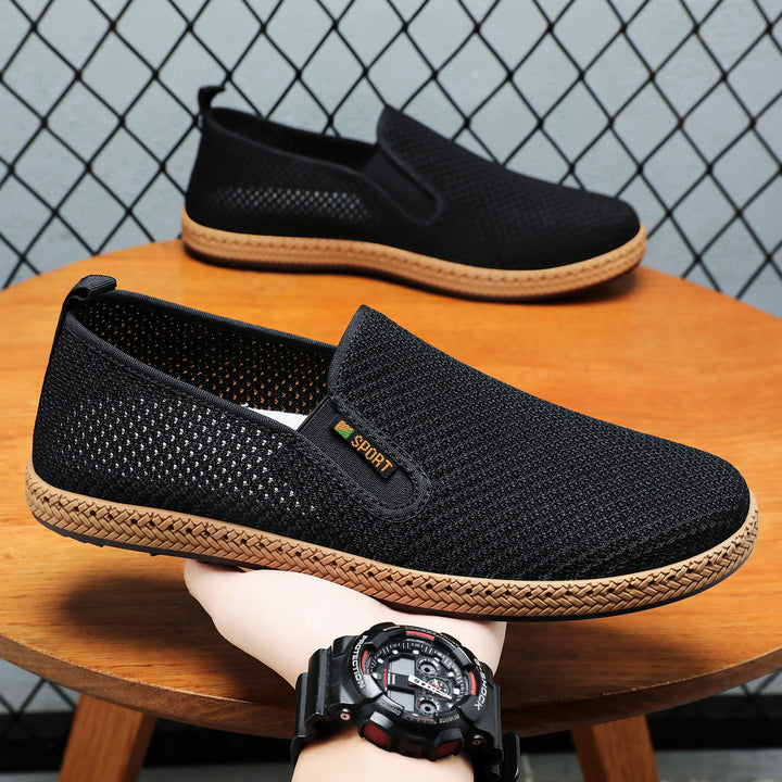 Herren nan atmungsaktiver Strick-Slip-On Loafer mit elastischem Einstieg, geflochtener Dekor-Sohle und gepolstertem Komfortfußbett Echo Archiv