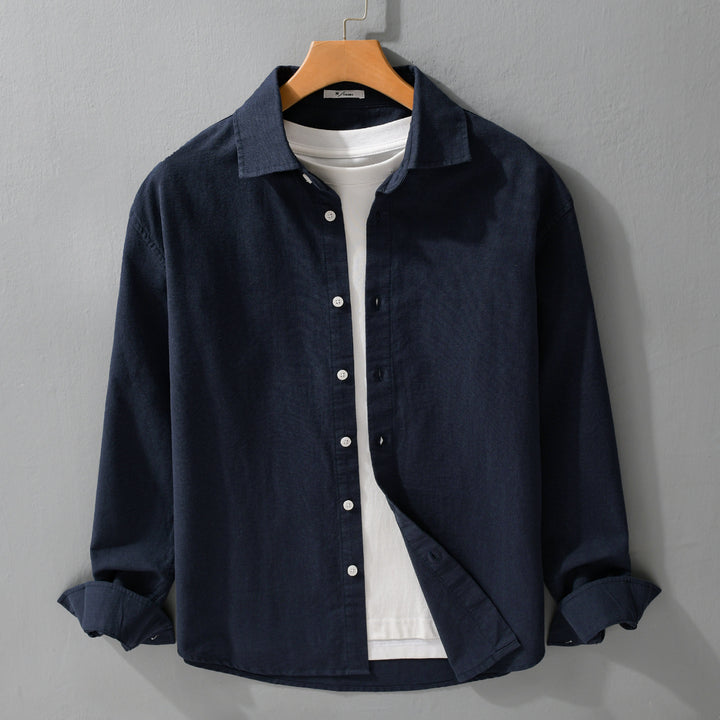 Herren Leichtes Leinen-Baumwoll-Overshirt mit Kentkragen, Relaxed‑Fit und durchgehender Knopfleiste Echoarchiv