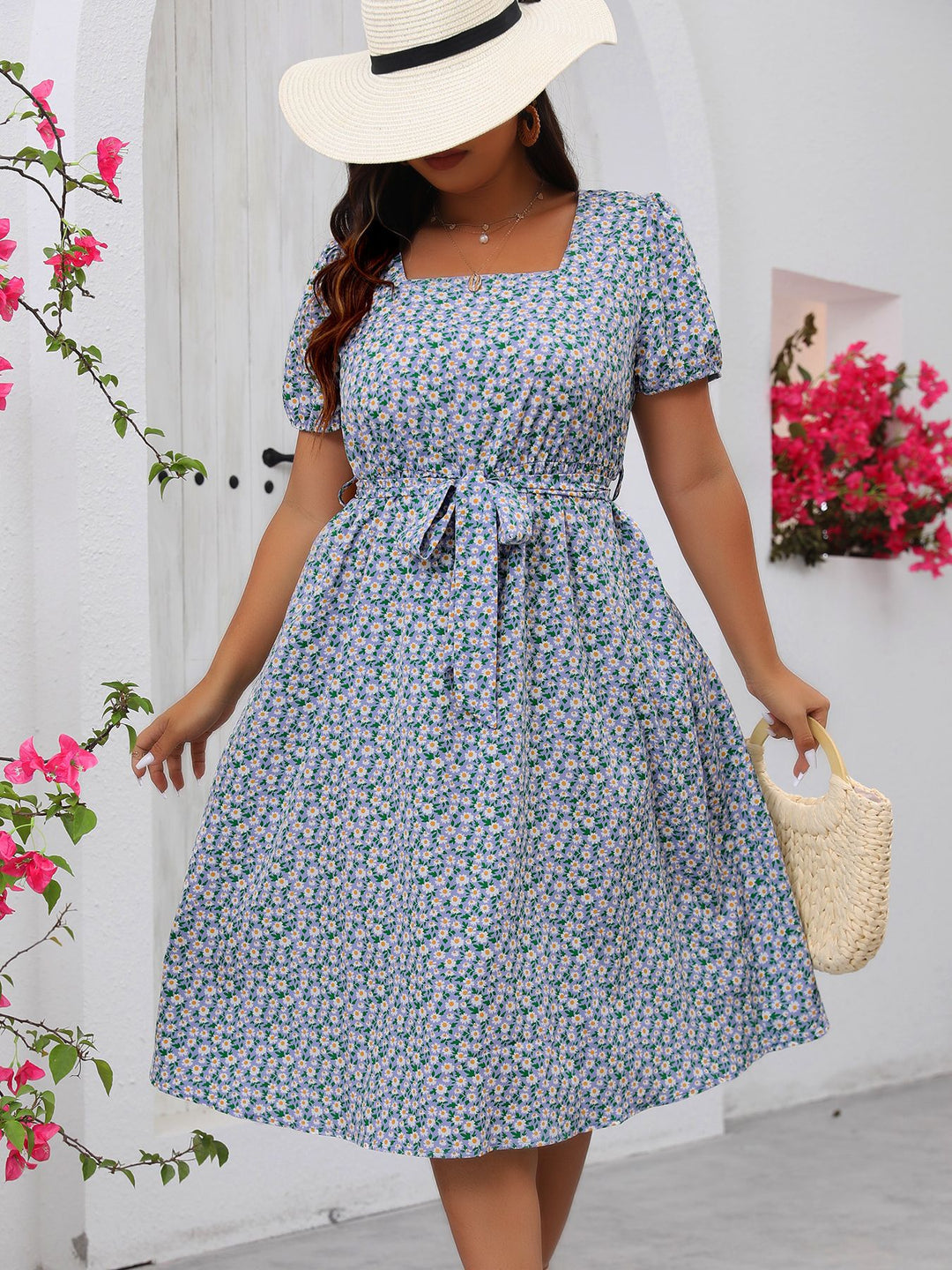 Damen Midi Kleid mit floralem Allover-Print und Puffärmeln Echo Archiv
