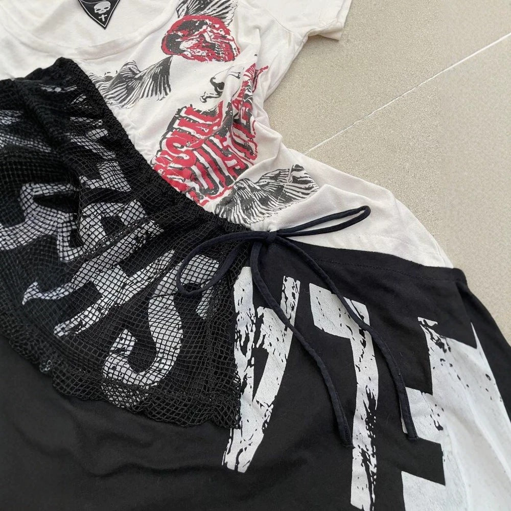 Damen lässiges T-Shirt mit einzigartigem Grafikdesign und sportlichem Mesh-Einsatz Echo Archiv