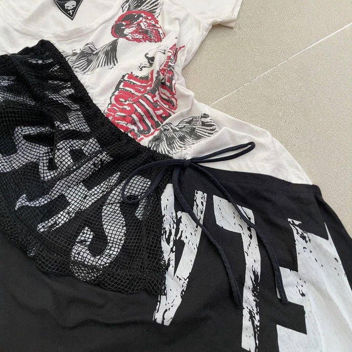 Damen lässiges T-Shirt mit einzigartigem Grafikdesign und sportlichem Mesh-Einsatz Echo Archiv