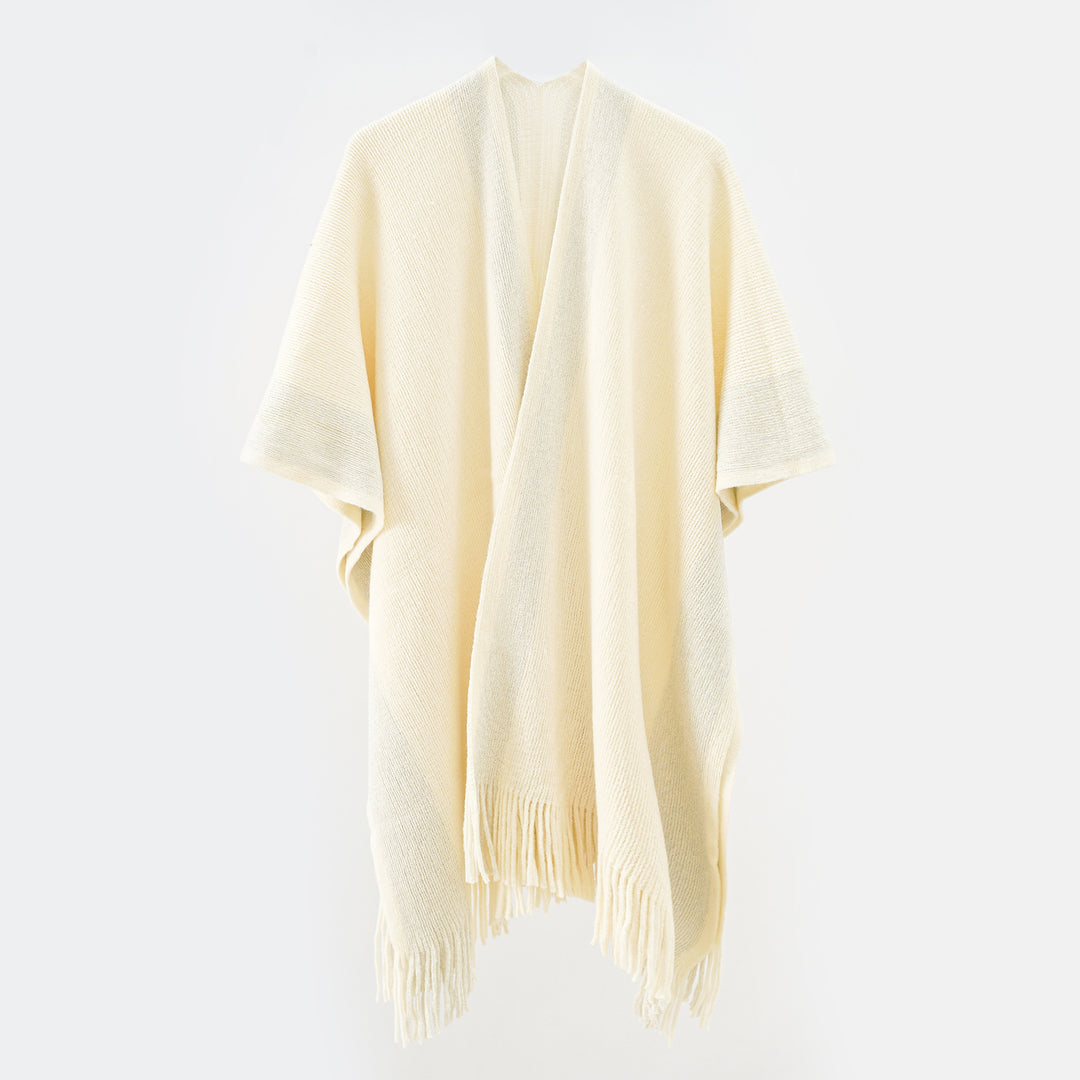 Damen Oversize-Strickcape mit Fransen und kontrastierter Bordüre Echo Archiv
