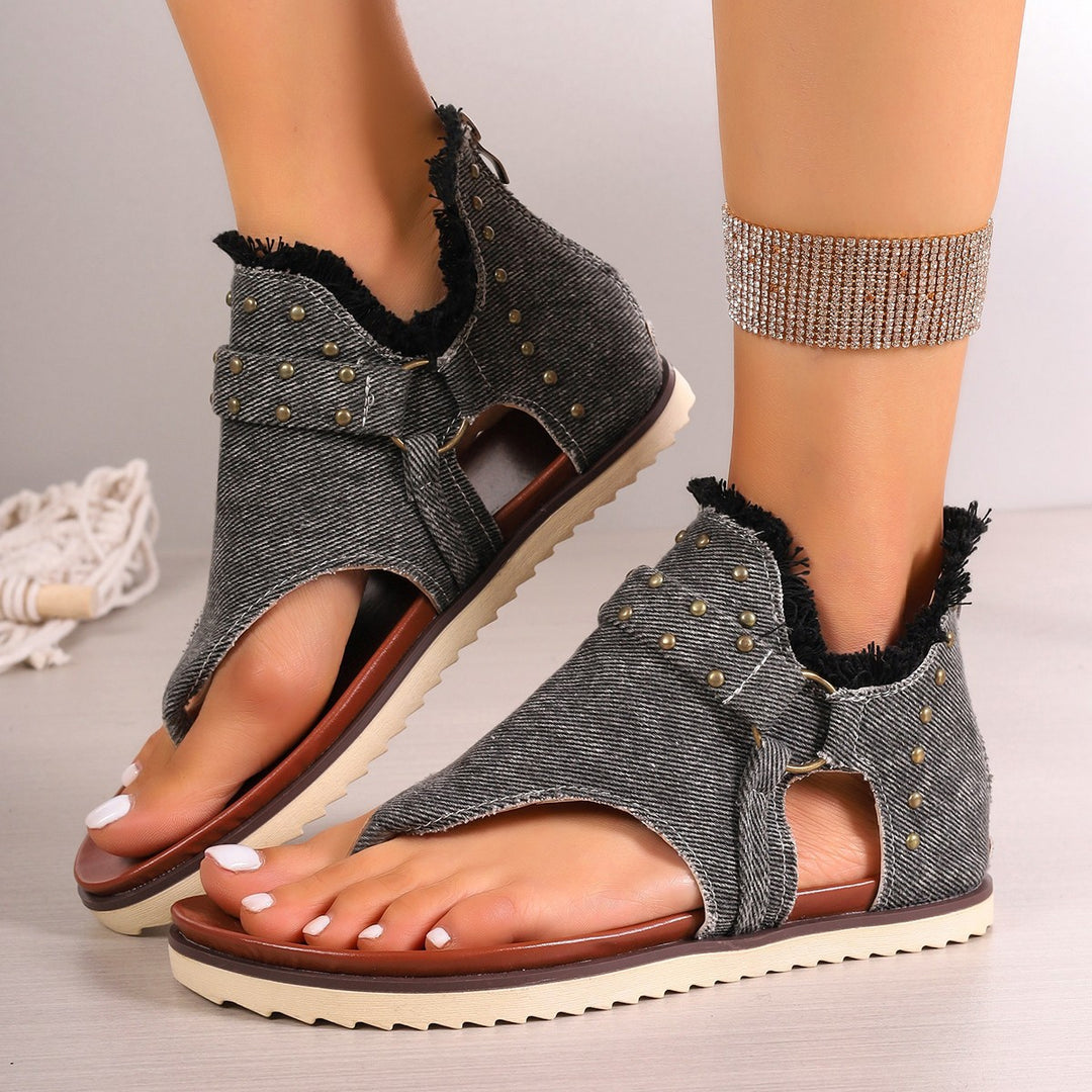Damen nan Jeans-Bootie-Zehensandale mit weichem Schaftfutter, Nieten und profilierter Gummisohle Echo Archiv