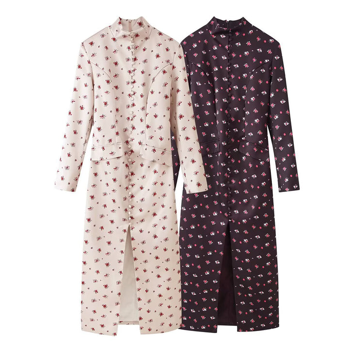 Damen Midikleid mit Stehkragen, floraler Allover‑Print und verdeckter Knopfleiste Echo Archiv