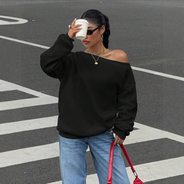 Damen Oversize Off-Shoulder Sweatshirt mit weitem Schnitt und schrägem Ausschnitt Echoarchiv