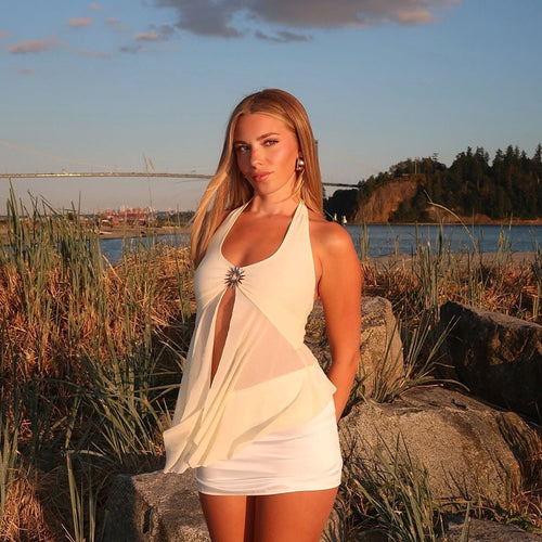 Damen transparentes Strandtop mit raffiniertem Wickeldesign Echo Archiv