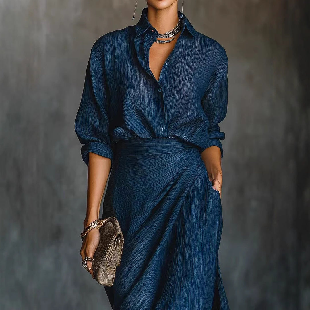 Damen Drapierter Maxi-Rock mit Wickel-Effekt und Crinkle-Textur Echoarchiv