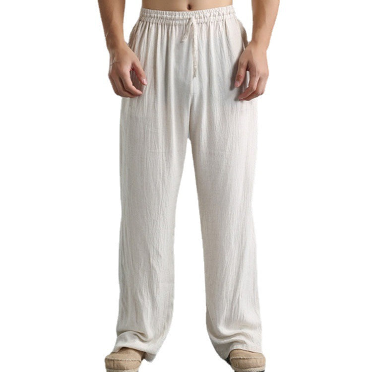 Herren nan lässige Leinenhose mit elastischem Bund, Kordelzug und geradem Bein Echo Archiv