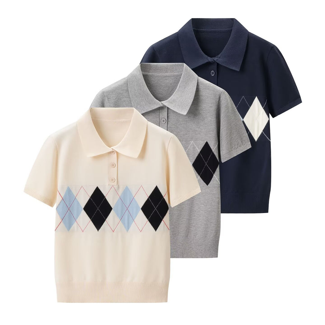 Damen Poloshirt mit modernem Rautenmuster und feinem Baumwollstoff Echo Archiv