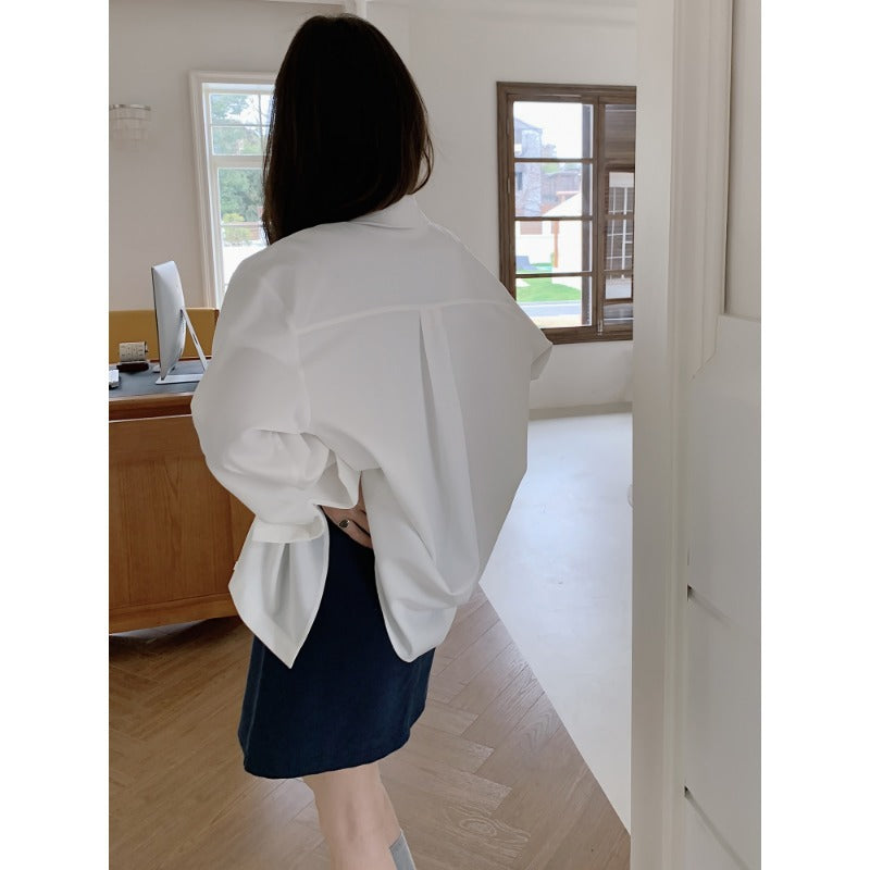 Damen Oversized Hemdbluse aus fließendem Material mit Brusttasche Echoarchiv