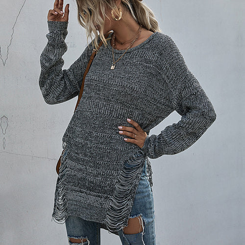 Damen Lässiger Strickpullover mit Fransen Echo Archiv