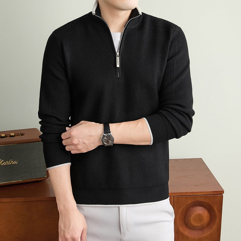 Herren Halbzip-Strickpullover mit Strukturstrick und kontrastiertem Stehkragen Echo Archiv