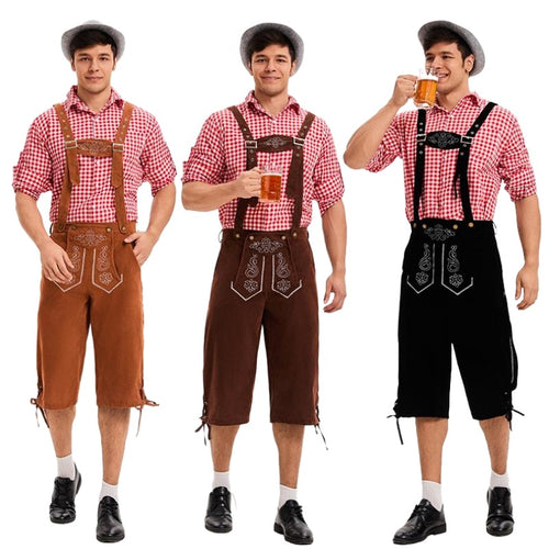Herren nan traditionelle Trachtenlederhose mit verstellbaren Trägern und stickierter Vorderpasse Echo Archiv